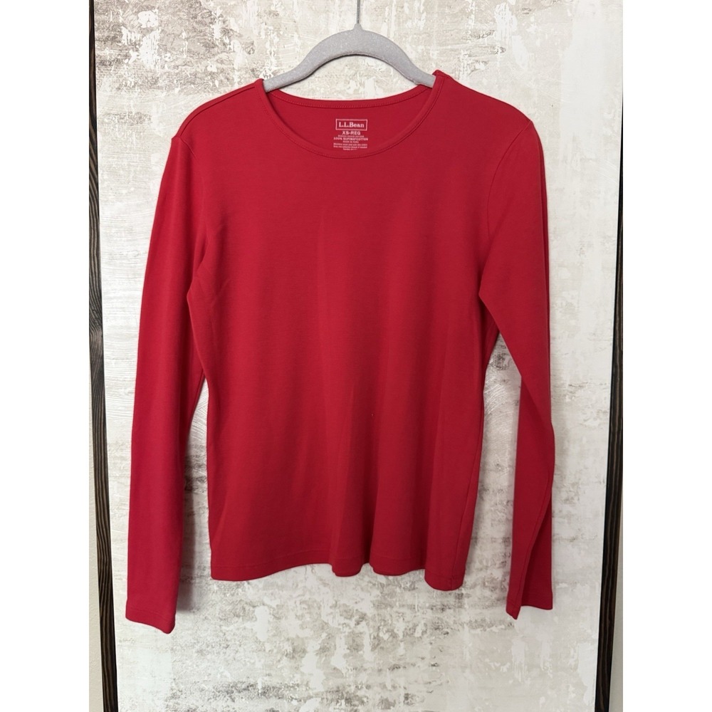 L.L. Bean Womens XS Reg 100% Supima Cotton Long Sleeve Scoop Neck T-Shirt Red